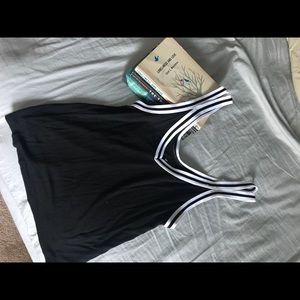 Cropped black and white stripe tank top